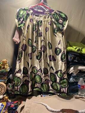 Collective Clothing Satin Floral Abstract Print Puff Sleeve Shift Dress